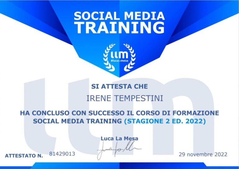 Certificazione Social Media Training Luca La Mesa Academy, Stagione 2