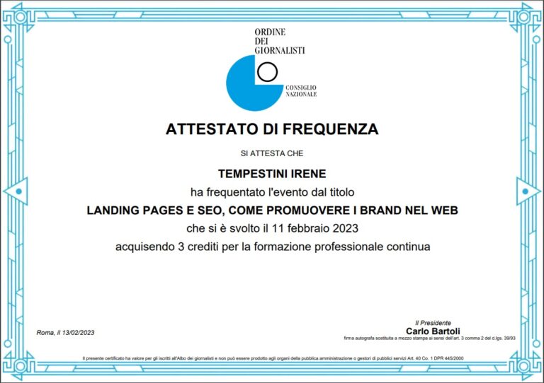 attestato landing page e seo
